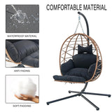 Hanging Egg Chair with Stand & Leg Rest,Rattan Wicker Swing Chair with Cushion, Patio Basket Hanging Chair Wicker Hammock Chair for Indoor Outdoor Bedroom Garden,300LBS (Yellow Rattan&Black Cushion) FKSLIFE