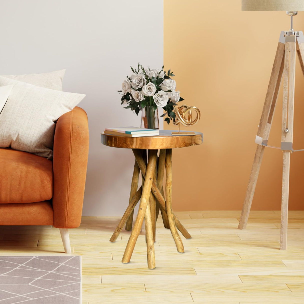 WELLAND Teak Wood Stick Leg End Table WELLAND