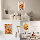 Fall Diamond Painting Kits for Adults,5D DIY Diamond Art Kits Full Round Drill, Pumpkins with Flowers Picture Paint with Diamonds Crafts Mosaic Art for Home Wall Decor 12X16 Inch(30X40CM MjhRcll