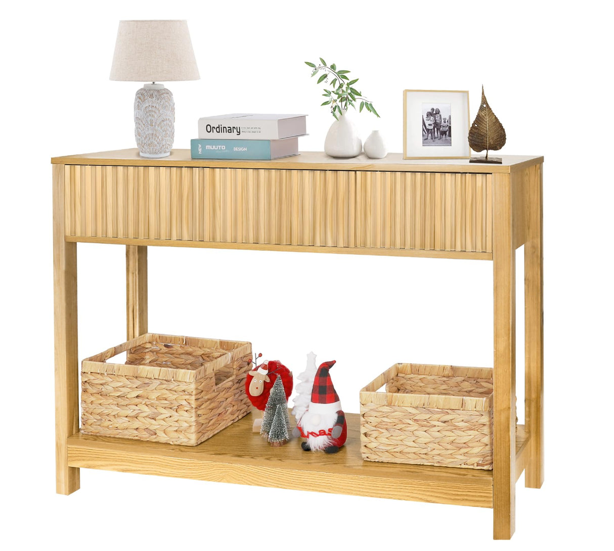 Long Console Table with Storage, Fluted Entryway Table, Slim Sofa Table Behind Couch Entry Table, Narrow Wood Hallway Table, Modern Living Room Couch Table, Black Foyer Entrance Table ZYBT