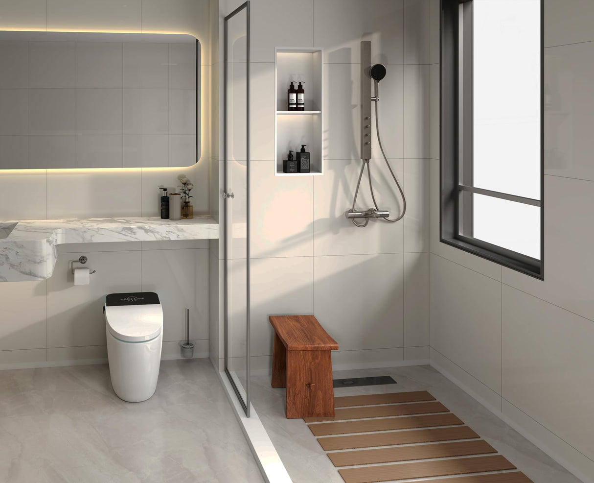 Solid Wood Accent Stool 18" Teak Shower Bench Rustic Garden Seating Chair for Inside Or Gardening Decor Outdoor Furniture RUBAPOSM