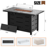Walsunny 43 inch Outdoor Propane Fire Pit 50,000 BTU Gas Fire Pit Table with Lid, Glass Wind Guard, Waterproof Cover, Rectangle Gas Firepit Table for Garden/Patio, CSA Certification Shintenchi
