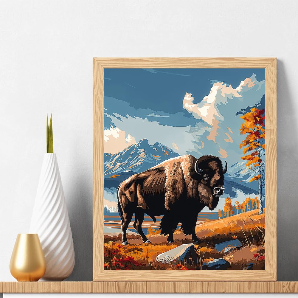 Natuyalo Paint by Numbers for Adults Beginner, Bison Acrylic Easy Paint by Numbers Kits Animal Craft Kits for Adults Suitable for Home Wall Decoration Flameless 16x20 Inch Natuyalo