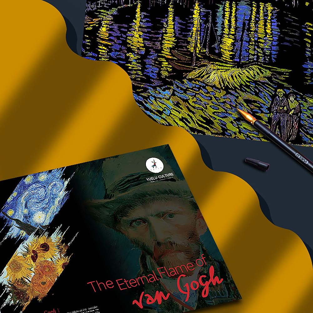 Scratch Art Rainbow Painting Paper, 4 Pcs Vincent Van Gogh Engraving Art & Craft Set, DIY Sketch Card Scratchboard for Kids & Adults, Cafe Terrace at Night, Sunflowers, Starry Night Over the Rhone(VG) VTEAS