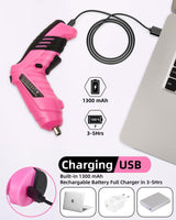 Durofort Pink Cordless Electric Screwdriver Set, 3.7V Rechargeable Small Electric Drill with 48pcs Driver Bit Set, Power 3Nm Screw Gun with 2 Position Handle, Flexible Shaft LED Light for Women DuroFort