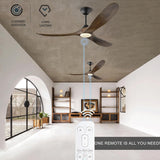 52 Inch Smart Ceiling Fan with Lights, Outdoor Ceiling Fans for Patios Damp Rated, 3 Blades Propeller Walnut Wood Farmhouse Ceiling Fan, Large Airflow DC Ceiling Fan with Remote/APP/Alexa Control XCWIIE
