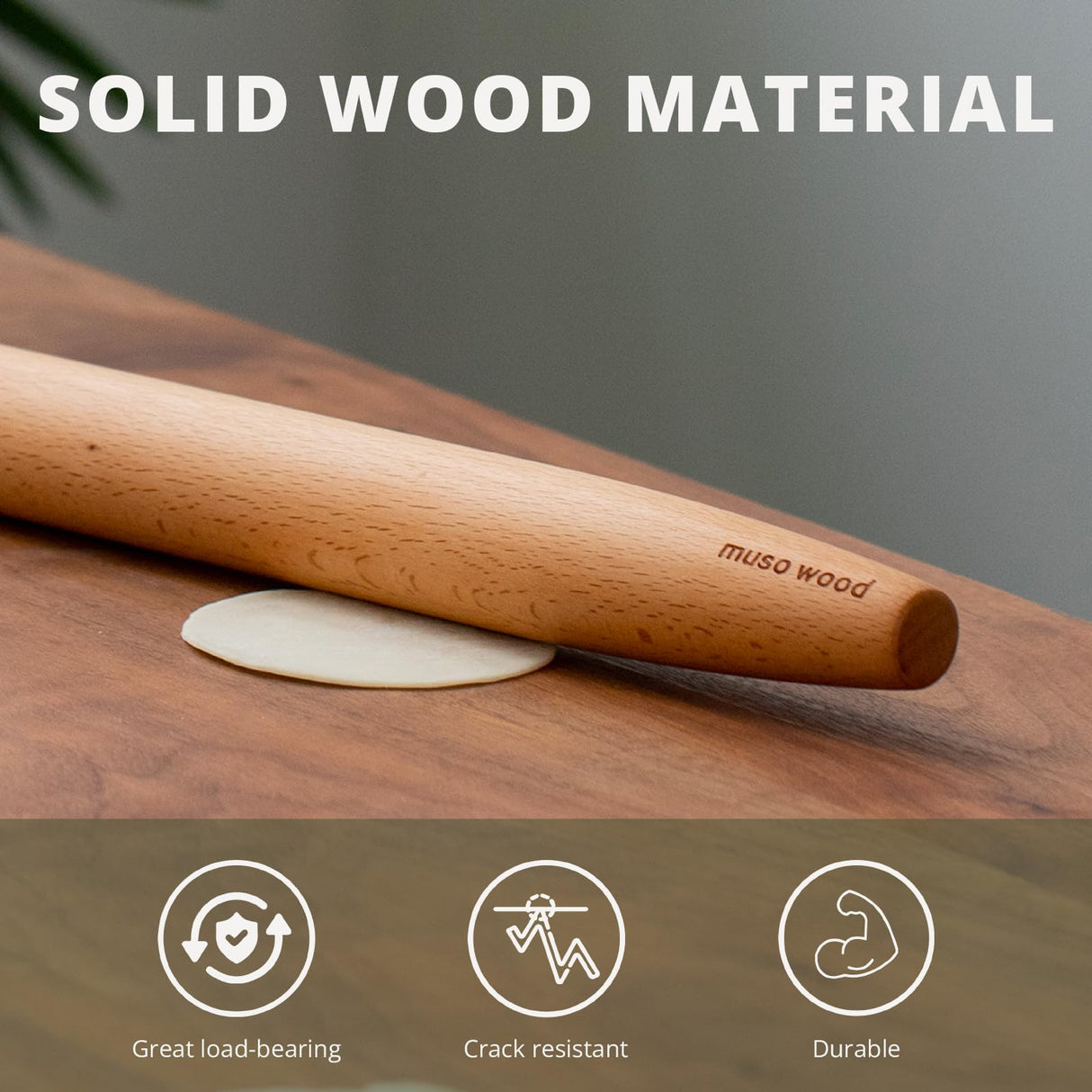 Muso Wood Wooden French Rolling Pin for Baking, Beech Wood Tapered Rolling Pin for Fondant Pie Crust Cookie Pastry(French 15.75-Inch) muso wood