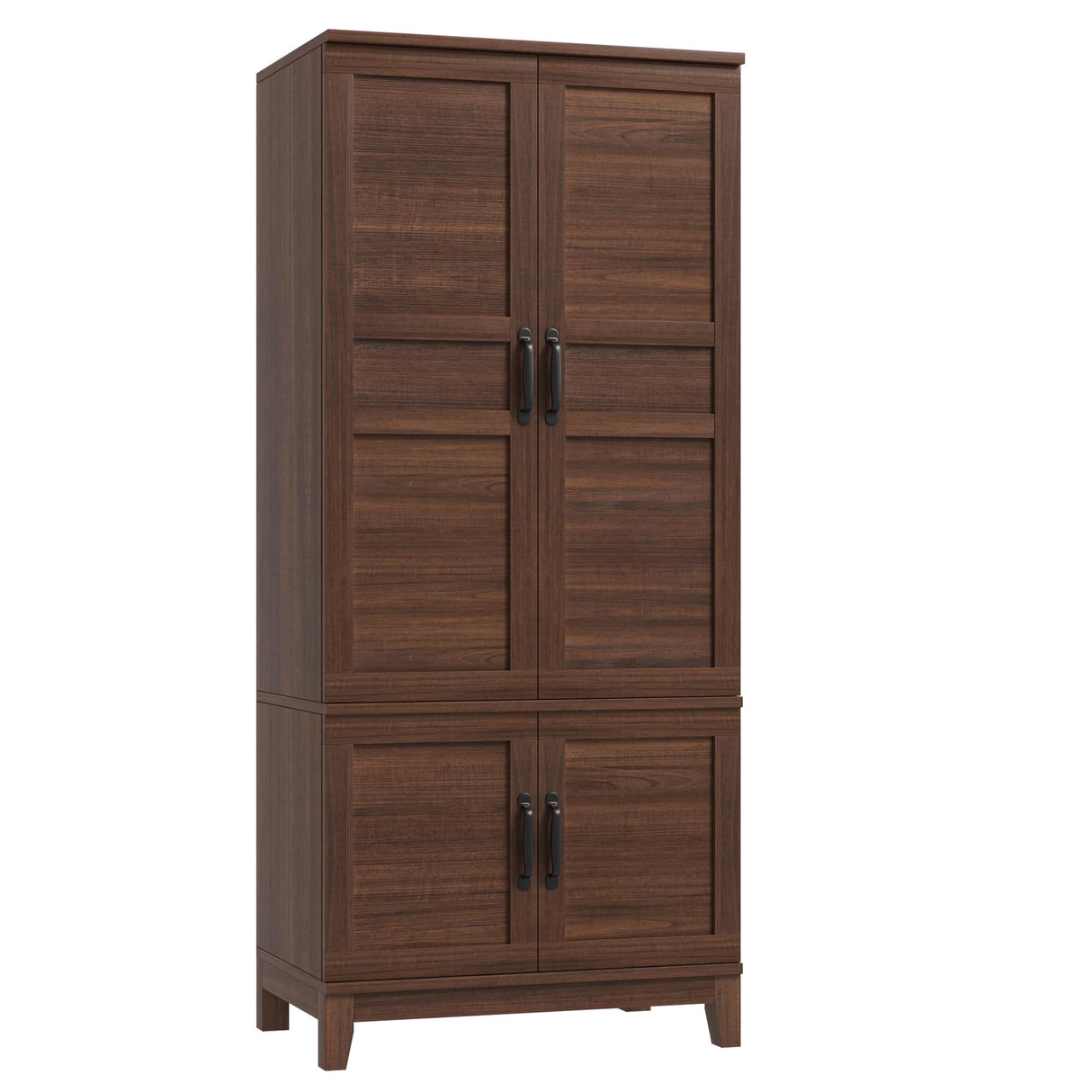 GarveeHome Armoire Wardrobe Closet with 4 Doors,72 in Wooden Wardrobe Cabinet with Hanging Rod, Freestanding Tall Clothing Armoire Cabinet with 18 Adjustable Shelves for Bedroom, Clothes, Walunt Brown GarveeHome
