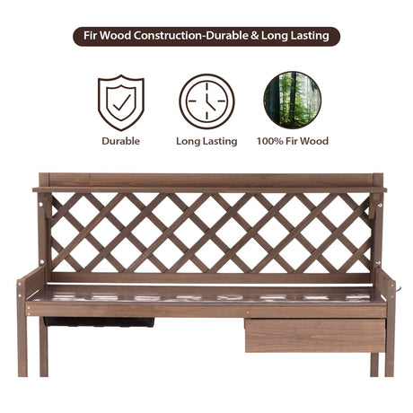 GUTINNEEN Potting Bench Garden Table for Plants Outside Outdoor Wooden Garden Work Bench with Sink Storage PVC Layer Drawer Shelf Hook for Gardening GUTINNEEN