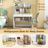 HONEY JOY White Kids Desk, Wooden Children School Study Table with Hutch, Pull-Out Drawer, Storage Shelves, Student Writing Desk Computer Workstation for Bedroom, 3+ Years Old HONEY JOY