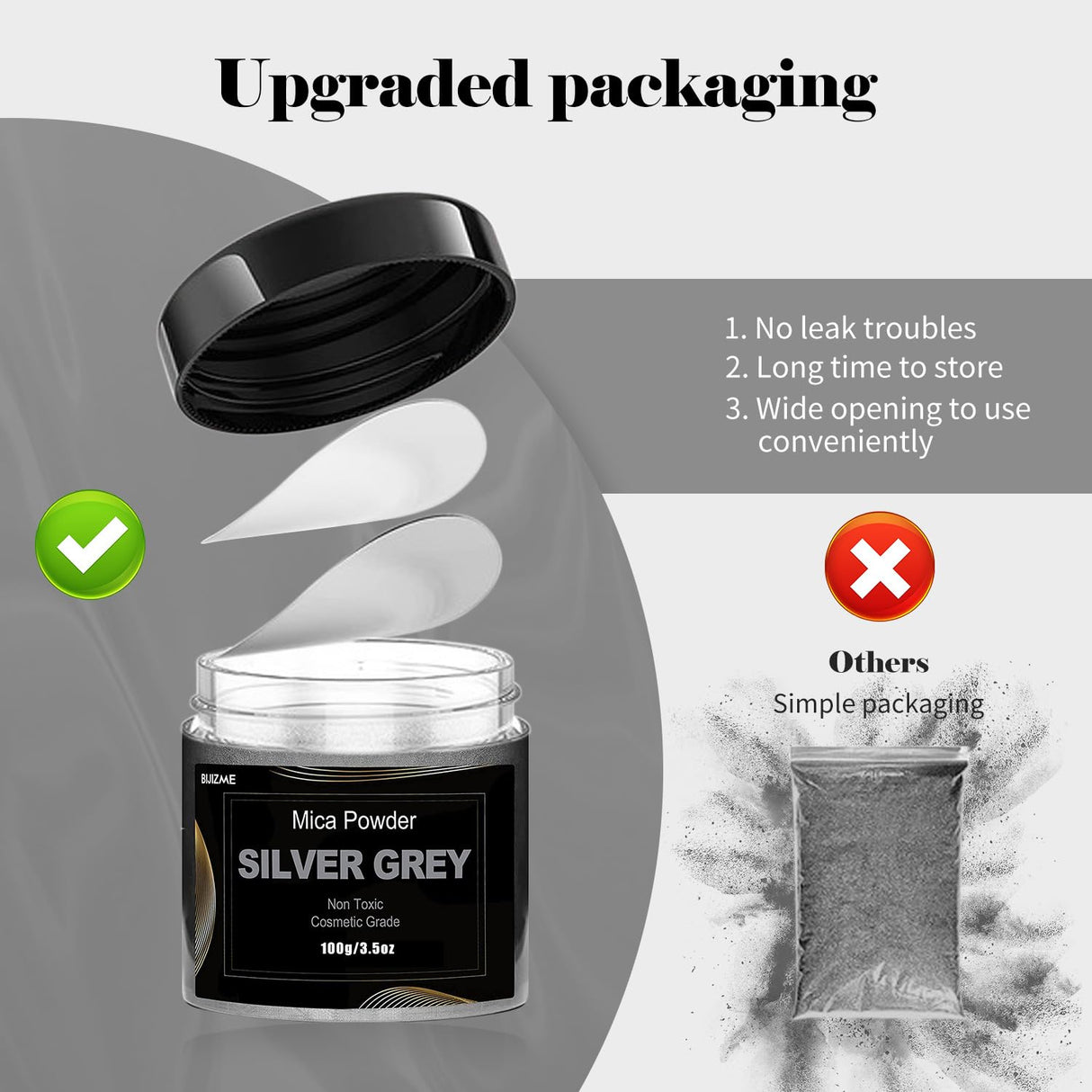 Silver Mica Powder Pigment (100g) -Cosmetic Grade Metallic Mica Powder for Epoxy Resin, Lip Gloss, Soap,Candle Making,Bath Bombs,Tumblers, Jewelry, Dyes, and DIY Crafting Projects(Silver Grey, 3.5oz) BIJIZME