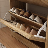 JOIKUJIA Shoe Cabinet with 3 Flip Drawers, Narrow Shoe Storage with Adjustable Shelf, Small Shoe Organizer Rack, Slanted Pattern, for Entryway Brown Wood Grain, 22.4”W x 9.4”D x 42.3”H JOIKUJIA