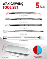 YETOOME 6 Pcs Wax Carving Tool Set with 5 ml Silicone Container and Portable Metal Case, Double-Ended Carving Tool Stainless Steel Wax Sculpting Tools for Wood, Wax, Clay, Pottery, Silver YETOOME