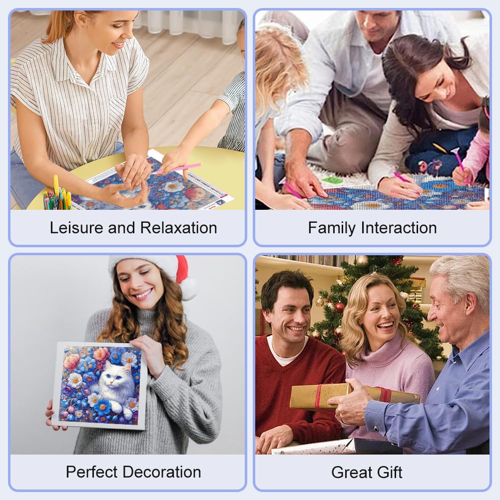 WSLWXSHM Diamond Painting Kits for Adults Cat, Flower Round Full Drill Diamond Art Kits, 5D DIY Paint with Diamonds Crafts for Home Wall Decoration Gifts 12×12Inch, Animal WSLWXSHM