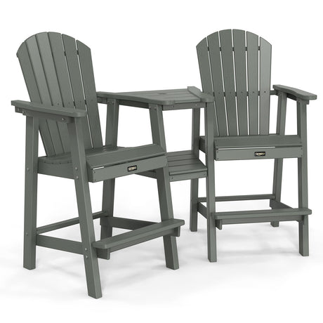 VINGLI Tall Adirondack Chairs Set of 2 with Removable Double Connecting Trays, HDPE Adirondack Bar Stools Poly Deck Chairs, 350LBS Capacity (Grey) VINGLI