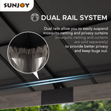 Sunjoy 12 x 16 ft. Wood Gazebo, Outdoor Patio Hardtop Gazebo, Standard Cedar Framed Wooden Gazebo with 2-Tier Metal Roof, Suitable for Patios, Lawn and Backyard, Matte Black Roof + Gray Wood Frame Sunjoy