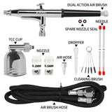 XDOVET Professional Dual Action Airbrush Kit with 7ml Metal Paint Cup and Side Pot - Ideal for Tattoos, Makeup, Nails, Models - 0.2/0.3/0.5mm Needle - Complete Airbrush Kit XDOVET