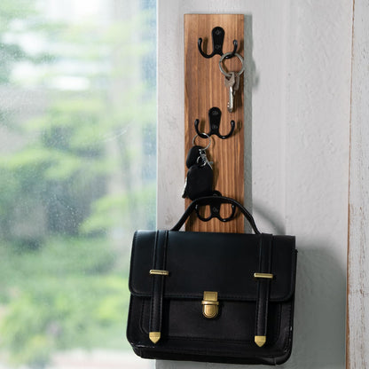 Vertical Key Holder for Wall - Mounted Wooden Key Rack Organizer with Hooks for Home Entryway, Laundry Room & Garage - Perfect Space-Saving Storage Solution for Keys, Scarves, Wallets & Pet Leashes