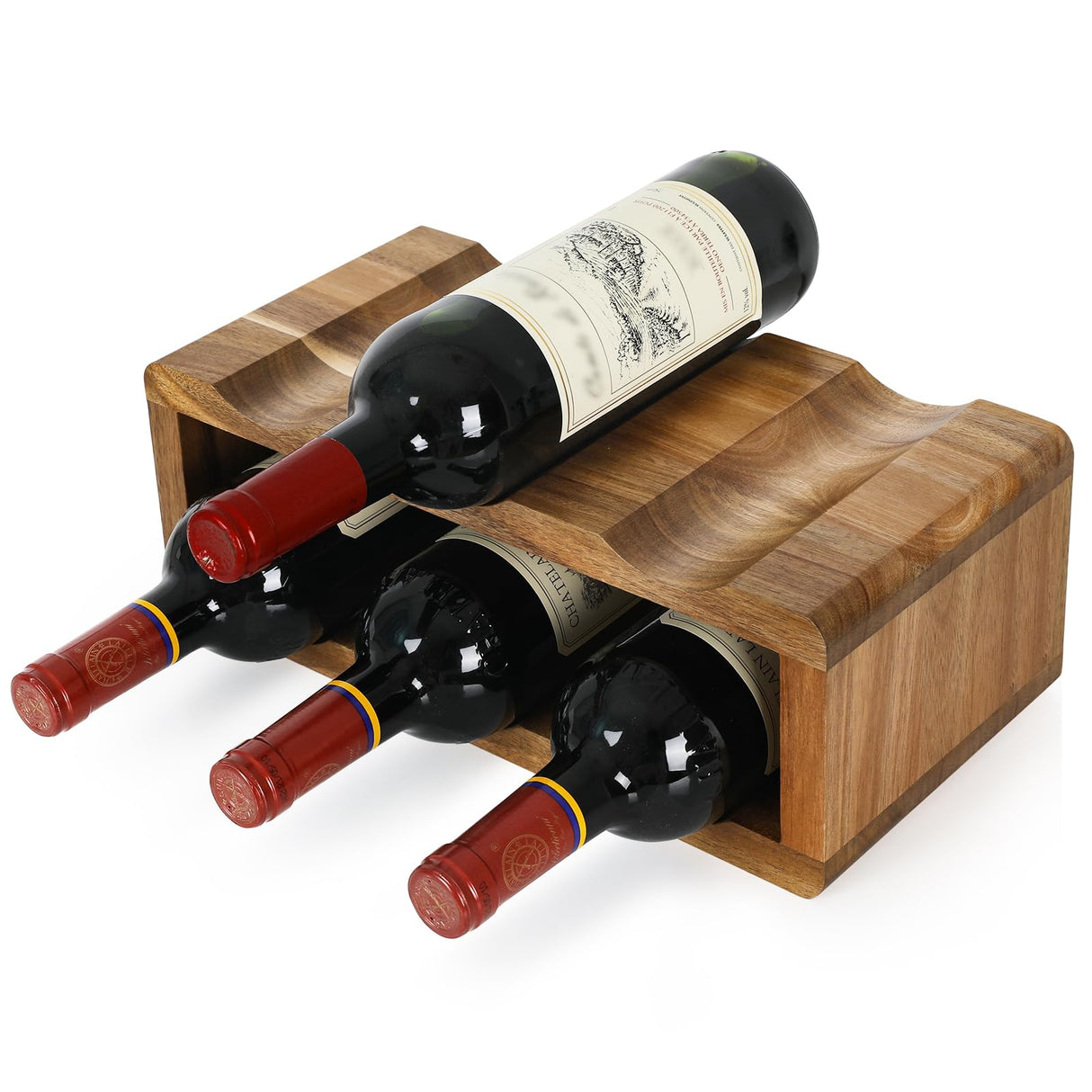 Jotboom Acacia Wine Racks Countertop,Wooden 6 Bottle Wine Rack,Wine Bottle Holder for Inside Cabinet,Small Tabletop Wine Holder Stand for Home Décor,Bar,Party Jotboom
