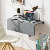 Giantex Wall Mounted Folding Table, 31.5" x 23.5" Wood Murphy Desk Drop-Leaf Table, Space Saving Foldable Floating Desk, Wall Desk Fold Down for Small Spaces, Study, Bedroom, Bathroom (Gray) Giantex