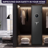 4-6 Gun Safe for Home Rifle and Pistols,54" Long Gun Safe Clearance,Quick Access Rifle Safe,Shotgun Rifle Safe, Biometric Long Gun Cabinets with Backlit Keypad,Dual Alarm System and 3 Gun Racks Omethey