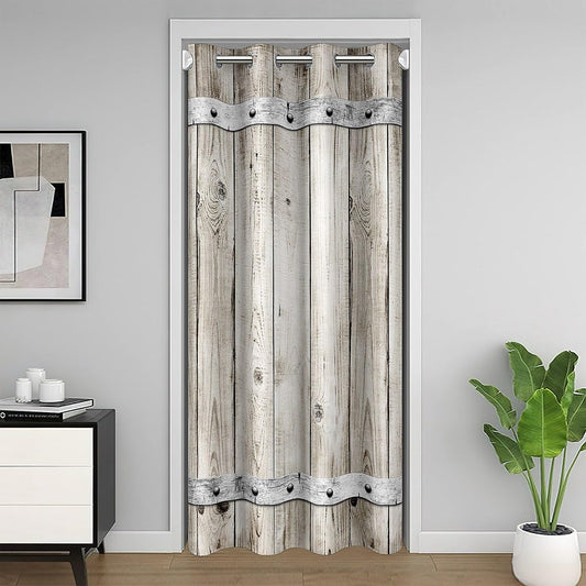 Wood Door Curtain,Barn Rural Village Farm Room Divider Curtain Cover for Privacy,Rustic Farmhouse Wooden Door Closet Door Cover Curtain for Bedroom Living Room 1 Panel,34" W X 80" L - WoodArtSupply