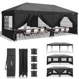 VINGLI 10x20 ft Pop Up Canopy Tent with 6 Sidewalls, Canopy 10x20 with Carry Bag, Outdoor Gazebo Canopy Tent Camping Tent, Patio Event Tent Outdoor Canopy Commercial Canopy(Black) VINGLI