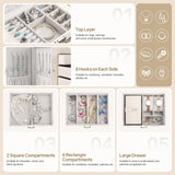 Homde Jewelry Box for Women Girls with Small Travel Case Mirror Necklace Ring Earrings Organizer White Wood Grain Homde