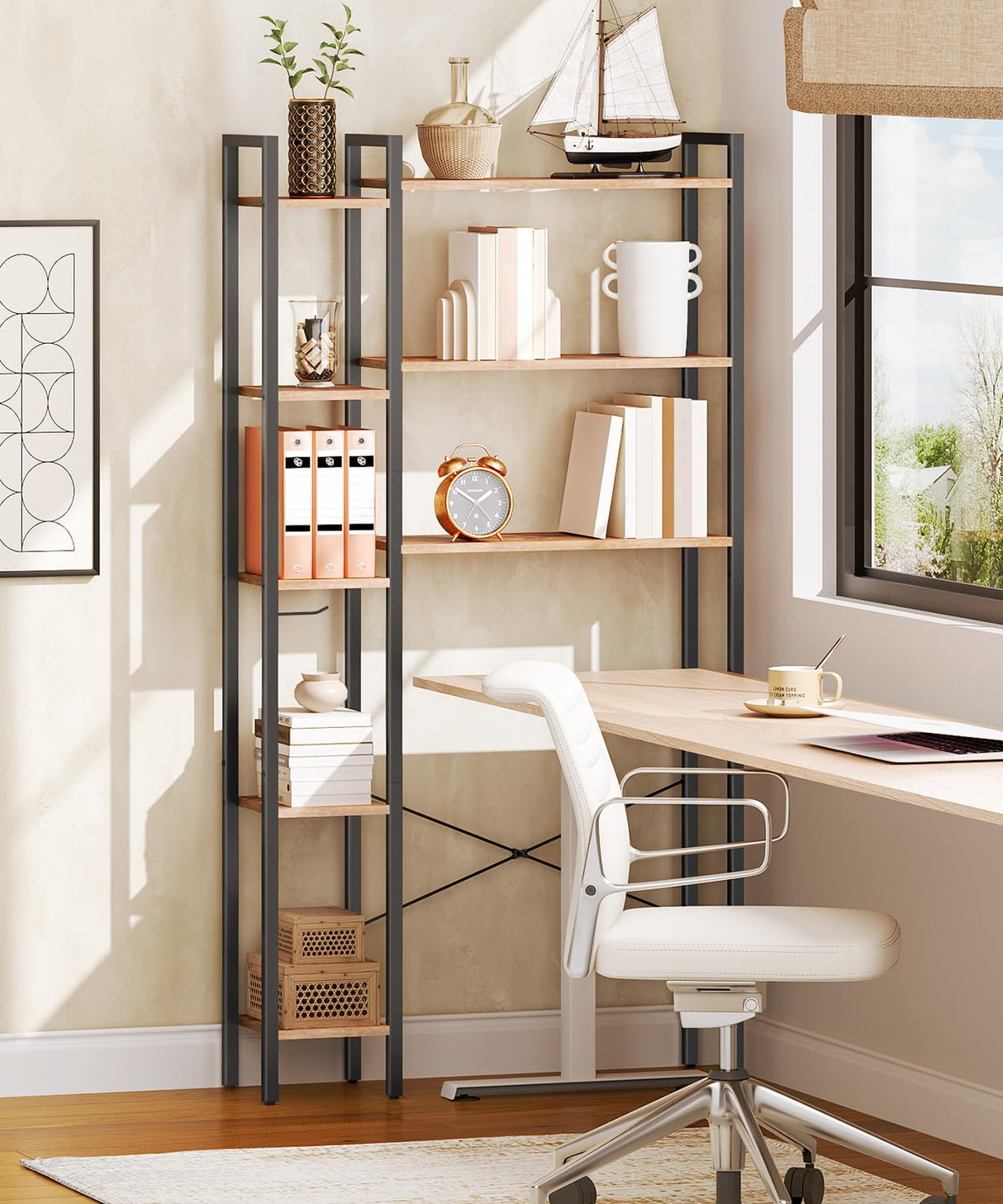 HOOBRO 8-Tier Over The Toilet Storage, Freestanding Bathroom Organizer Space Saver, Mass-Storage Side Storage Open Rack, for Bathroom, Living Room, Laundry, Rustic Brown and Black BF86TS01 HOOBRO