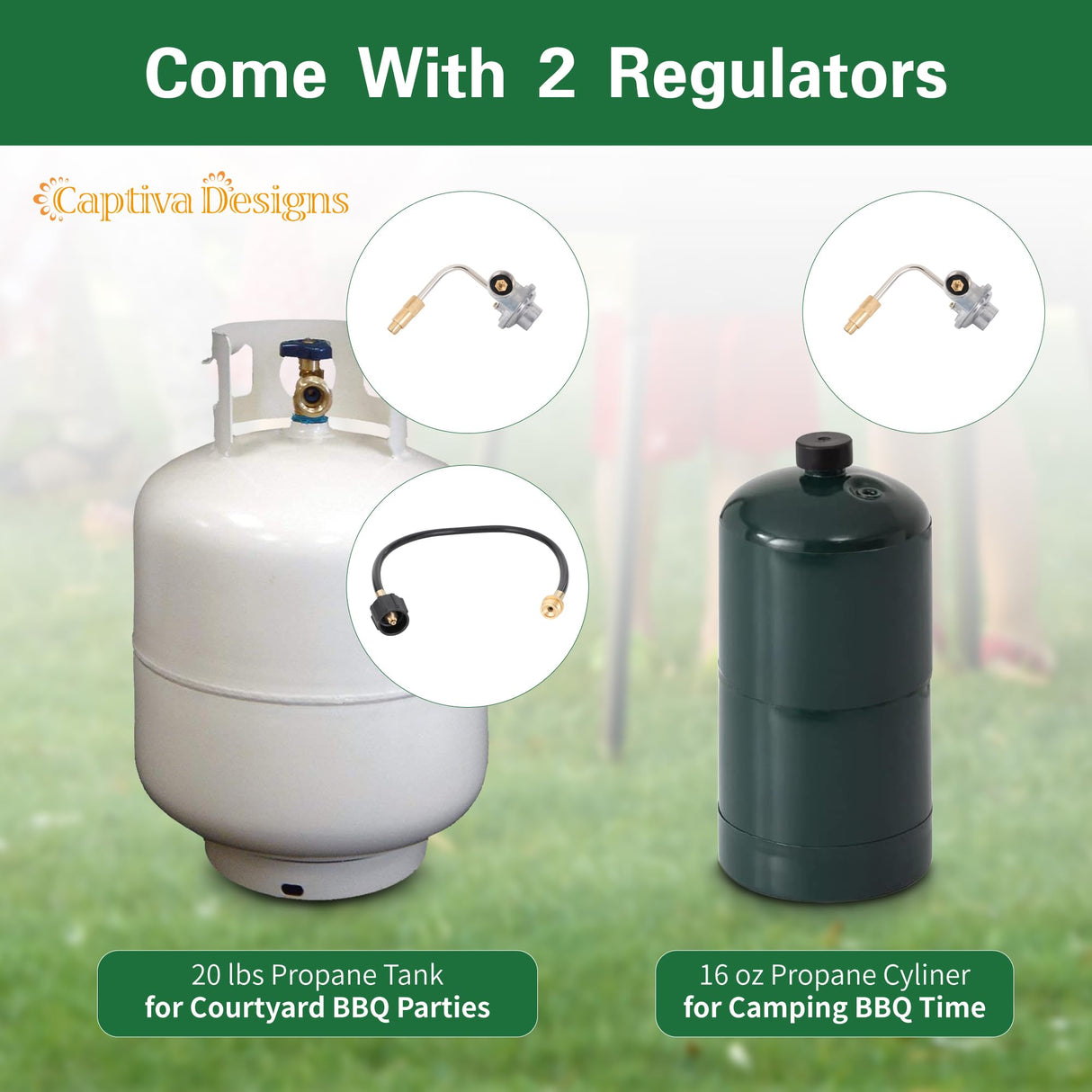 Captiva Designs 22 in Flat Top Grill with Ceramic Coated Cast Iron Pan, Portable Tabletop Propane Gas Griddle Grill for Camping, Outdoor & Tailgating Barbecue, 24,000 BTU Output, 3 Burners Captiva Designs