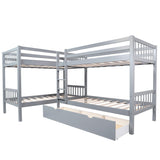 Harper & Bright Designs Twin L-Shaped Bunk Bed with Storage Drawers, Wooden Bunk Bed for 4, Grey Harper & Bright Designs