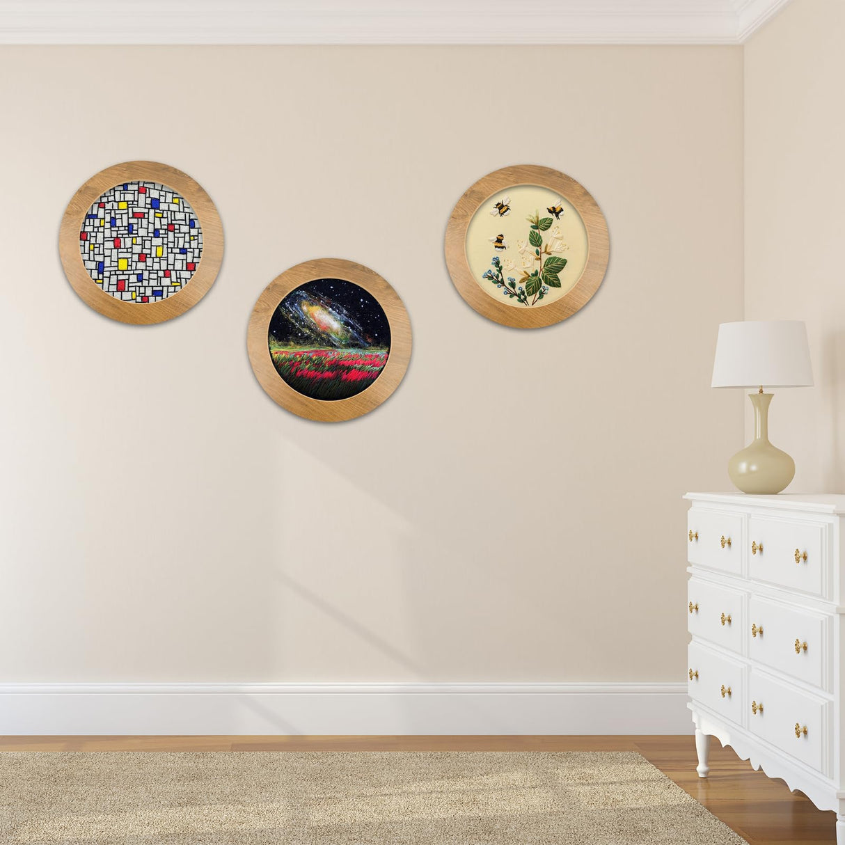 3 Sets Embroidery Display Frame with Bamboo Hoops, 6 Inch Round Wall Mounted Embroidery Hoop Frame for Finished Cross Stitch, Needlework, DIY Art Craft Sewing Decoration JoyHuaTrade