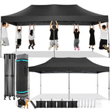 COBIZI 10x20 Pop Up Canopy Without Sidewall,Heavy Duty Canopy UPF 50+ All Season Wind Waterproof Commercial Outdoor Wedding Party Tents for Parties Canopy Gazebo with Roller Bag(10 x 20 ft Black) COBIZI