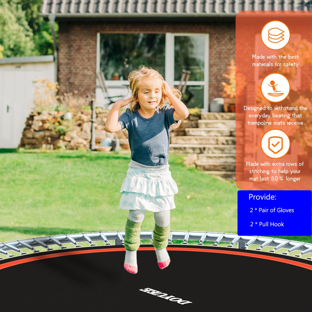 DOYUEE Trampoline Mat Replacement，Fits 14FT Trampoline Frame with 88 Rings Fits 6.5" or 7.0" Springs，Jumping Mat Diameter(147.6in/12.3ft)，Excluding Spring and Frame Doyuee