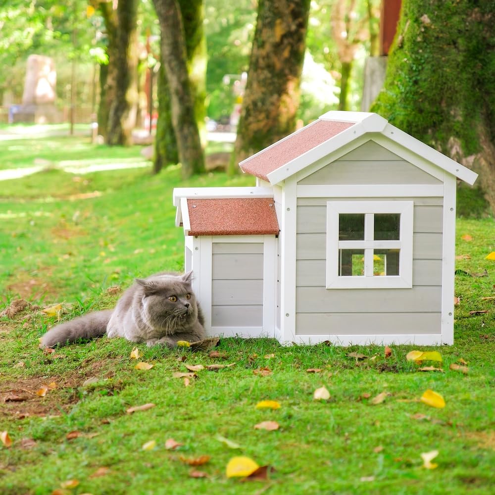 Luyitton Feral Cat House for Outdoor Cat Enclosure Winter Double Rooms Weatherproof with Openable Roof - WoodArtSupply