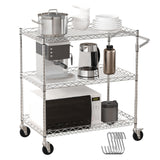 VEVOR Kitchen Utility Cart, 3 Tiers, Wire Rolling Cart with 661 LBS Capacity, Steel Service Cart on Wheels, Metal Storage Trolley with 80 mm Deep Basket Curved Handle 6 Hooks, NSF Listed VEVOR