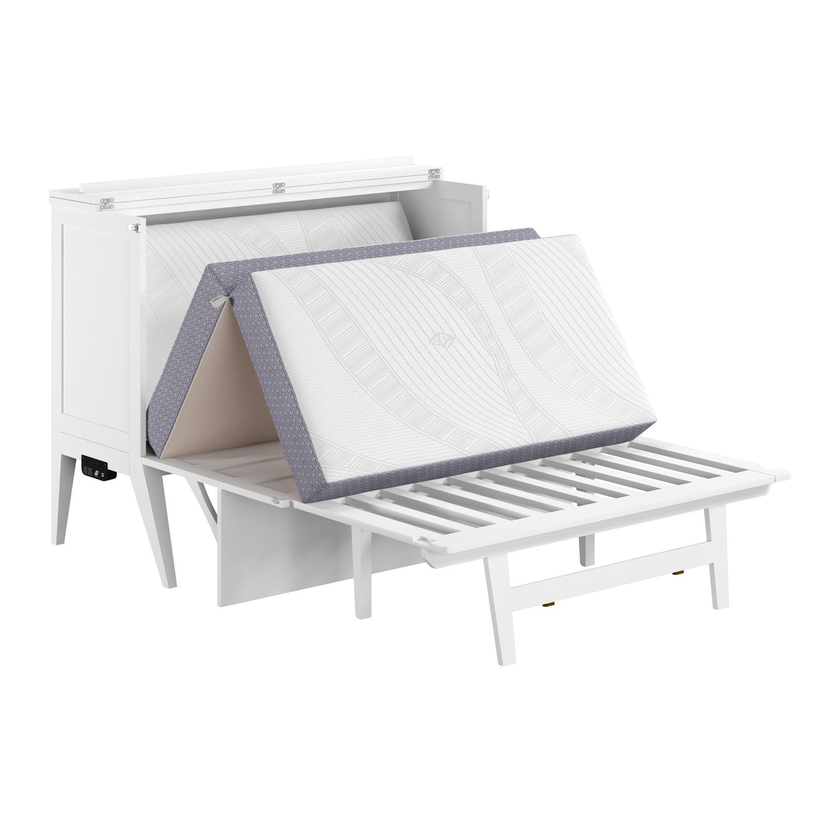 AFI, Northampton Full Size Murphy Bed Desk with Memory Foam 6" Mattress and Built-in USB Charger, White AFI