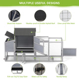 COZIWOW 82" Large Wooden Chicken Coop, Outdoor Rabbit Hutch, Guinea Pig Pet House with Wheels, Sunshine Board, Asphalt Roof, Ramp, Openable Top, Door, Window, Pull-Out Tray, Indoor Bunny Cage (Gray) COZIWOW