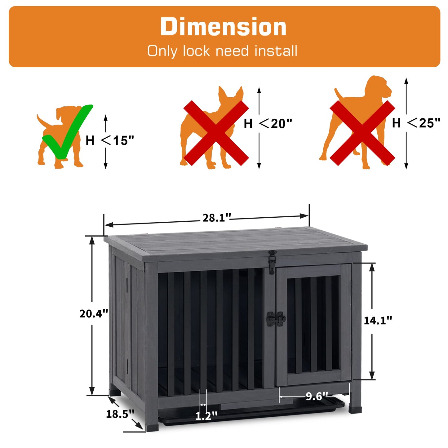 MCombo Wooden Dog Crate Furniture, Dog Kennel Pet House End Table, Solid Wood Portable Foldable Indoor Cage for Dogs, No Assembly Needed (Small, Grey) - WoodArtSupply