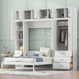 FAVSH Full Size Murphy Bed with Lockers & Wardrobes, Solid Wood Wall Bed with Drawers, Space-Saving Hidden Bed, Fold-The-Way Bed Included Installation Video,White FAVSH