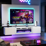 Breezestival 70" Floating TV Stand with 36" Electric Fireplace, Wall Mounted Fireplace TV Stand with Two Hinged Doors, Entertainment Center with LED Lights for Living Room, Bedroom, White Breezestival