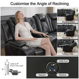 Power Recliner Sectional Sofa with Bass Speaker,Wireless Charger,Electric Reclining Sectional Sofa with 2 Faux Leather Recliner,LED Strip,Reading Light,Type-C USB Port,Cup Holder,Storage Console Black Comfort Stretch