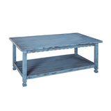 Rustic Rectangular Coffee Table, 42 in. W x 24 in. D x 18 in. H, Living Room Blue Antique, W/ (1) 36 in. W x 18 in. D x 10 in. H Shelf, Farmhouse/Cottage Style, Select Hardwood/Construction Alaterre Furniture