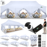 COBIZI 10x30 Pop Up Canopy Tent with 8 Removable Sidewalls, Easy Setup Canopy with Roller Bag & Sandbags，Waterproof and UPF50+ Gazebo Tent, Outdoor Gazebo for BBQ Party Wedding Events Tent, White COBIZI