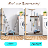 OUTNILI Mop Broom Holder Wall Mount with 3 Slots & 4 Hooks - Rustic Wood Broom Mop Hanger for Pantry Kitchen Organization - Garden Tool Organizer for Closet Laundry Room - Farmhouse Kitchen Decor OUTNILI