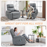 Power Lift Recliner Chair for Elderly, Electric Stand Assist Reclining Chair with Massage and Heat Function, Leather Living Room Furniture, Comfy Single Sofa with Cup Holders, Side Pockets, Gray BRTHORY