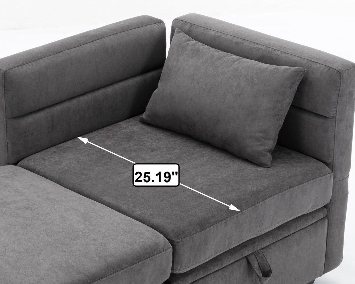 asunflower Loveseat Sofa with Ottoman,Love Seat Small Couch with Storage Seats, Modular Sectional Sofa for Small Spaces, Convertible L Shaped 2 Seater Couch for Bedroom,Office,Dorm(Dark Grey) asunflower