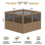 Gazebo Privacy Curtain 10'x10', Replacement Curtains with Mosquito Net Windows, 4-Panels Side Wall, Zippers, Waterproof Outdoor Curtains for Patio, Canopy, Garden and Backyard, Khaki (Curtain Only) Bstge