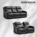 Netpane Breathable Leather Power Recliner Sofa Set with LED, Power Reclining Sofa and Loveseat Set with Adjustable Headrest/Wireless Charger/Storage Console for Living Room/HomeTheater (Grey&Black) Neptane