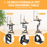 Hydraulic Lift Dog Grooming Table 24" Rotating Desktop Pet Grooming Table for Small Dogs At Home, 360° Rotating Grooming Table, Adjustable Overhead Arm & Tool Organizer Dog Grooming Station, Black GarveeLife